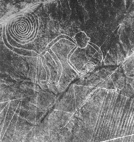 Geoglifo del mono con cola en espiral en las líneas de Nazca
